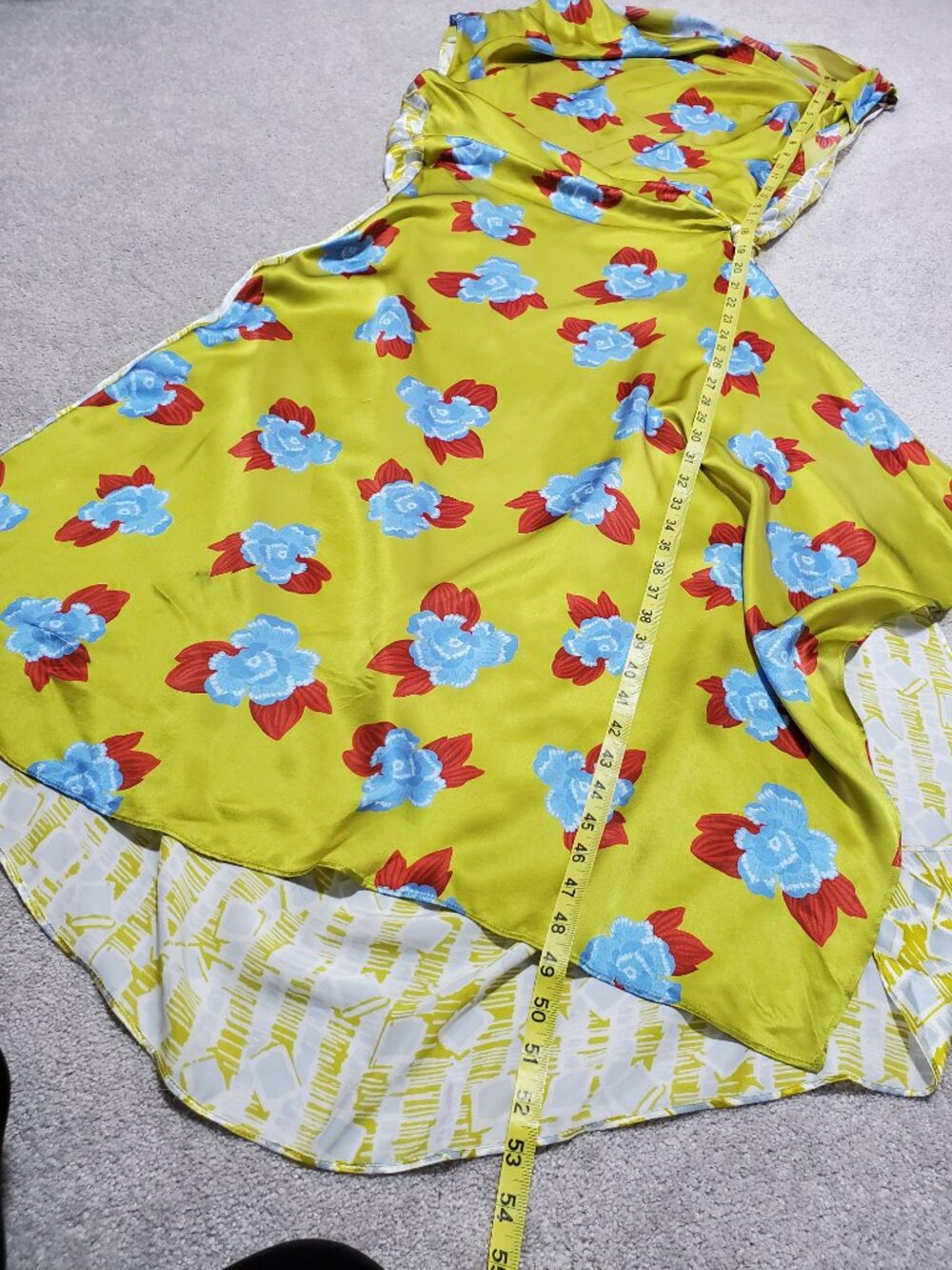 Zara One-Shoulder Floral Maxi Dress in Lime Green with Blue and Red Accents - Picture 14 of 14